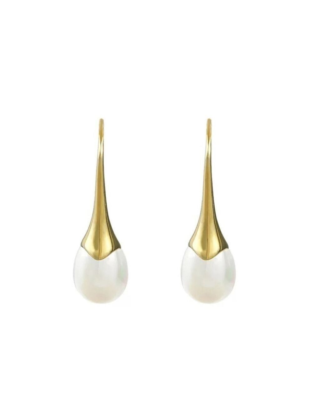 14k Gold plated over 925 Sterling Silver Pearl Drop Hook Earrings